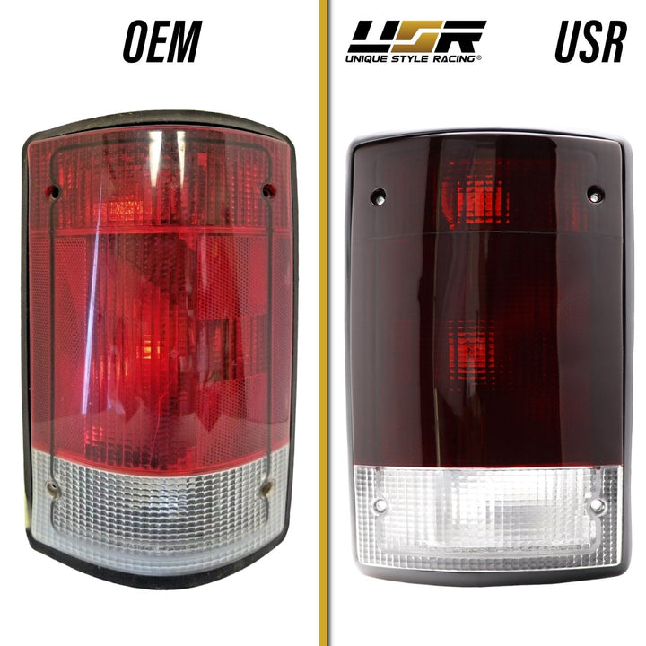 1992 - 2014 Ford Econoline Van E - 150 / E - 250 / E - 350 & 2000 - 2005 Ford Excursion Dark Red Smoke Lens Tail Lights
