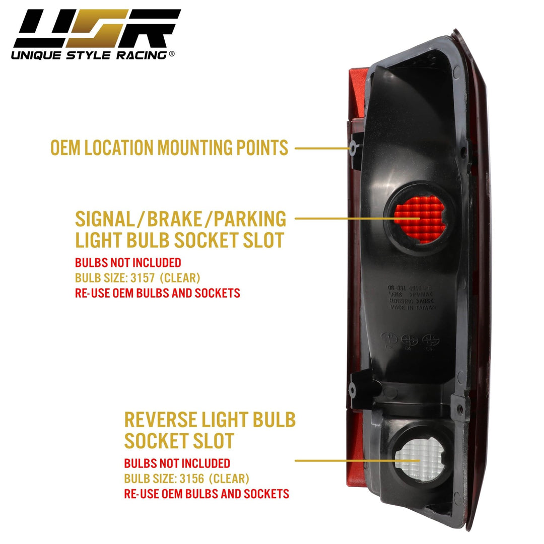 1990-1996 Ford F-150 / F250 / F350 Super Duty Truck & 1990-1996 Bronco Dark Red Smoke Lens Tail Lights