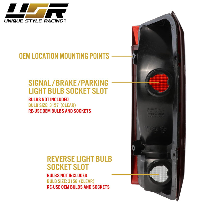 1990-1996 Ford F-150 / F250 / F350 Super Duty Truck & 1990-1996 Bronco Dark Red Smoke Lens Tail Lights