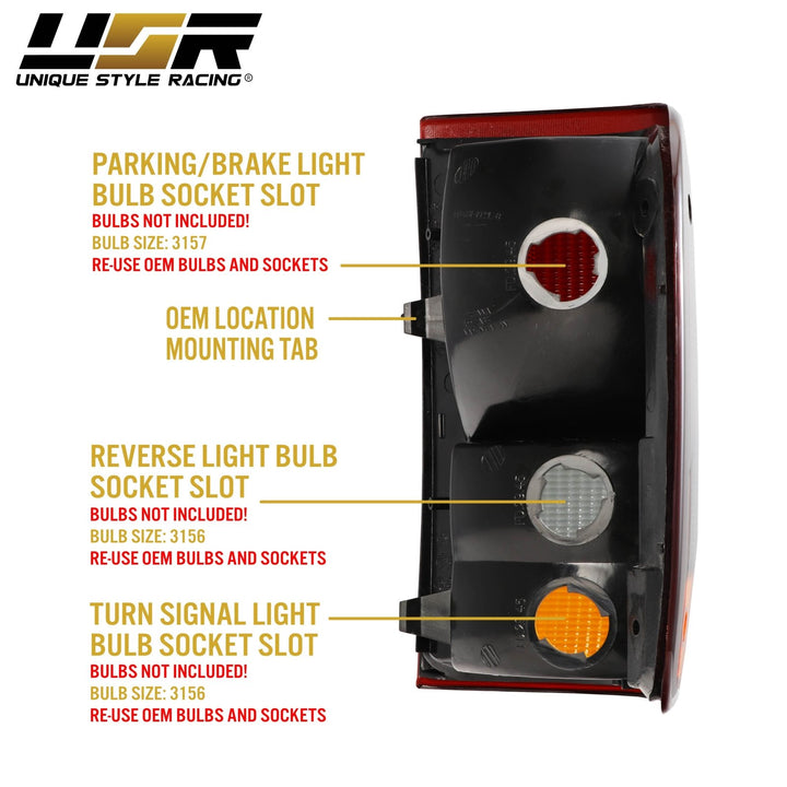 1993-1997 Ford Ranger Pickup Truck Dark Red Smoke Lens Tail Lights