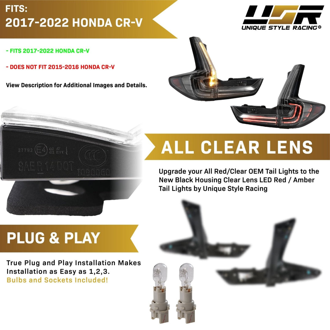 2017 - 2022 Honda CR - V Black Housing Clear Lens LED 4 Piece Tail Lights