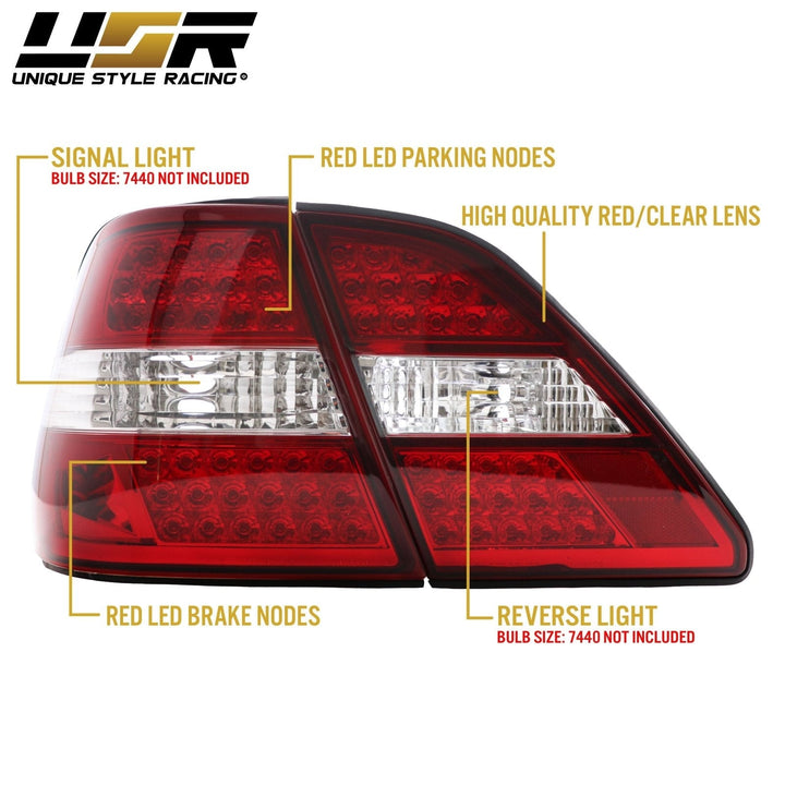 2001 - 2003 Lexus LS430 JDM Style Red/Clear LED Rear Tail Light Set