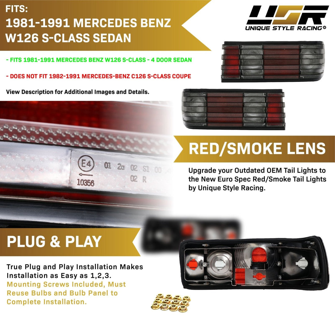 1981 - 1991 Mercedes Benz S Class W126 Euro Smoke Lens Tail Light