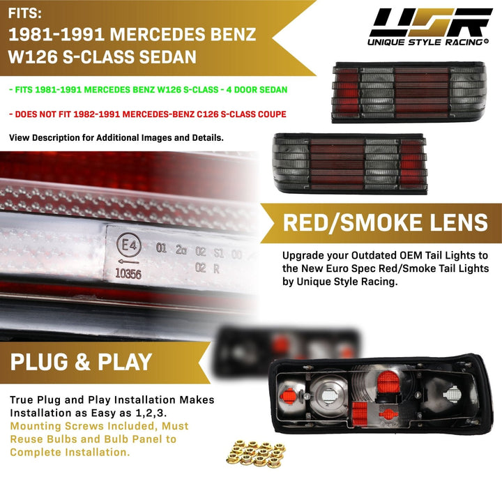 1981 - 1991 Mercedes Benz S Class W126 Euro Smoke Lens Tail Light
