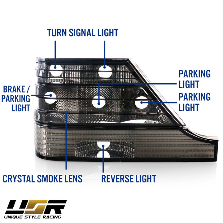 1994 - 1999 Mercedes S Class W140 Euro All Smoke 3 Pieces Rear Tail Lights