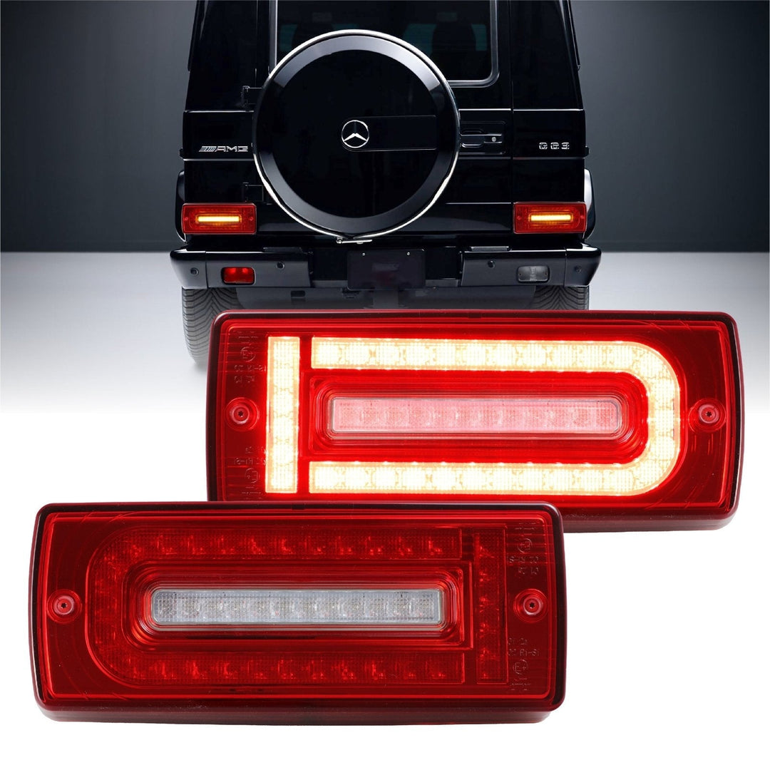2007 - 2018 Mercedes W463 G Class w/ 2019 + W464 OEM Style LED Light Bar & LED Sequential Turn Signal Red/Clear or Smoke Lens Tail Light
#lens-color_red-clear-lens