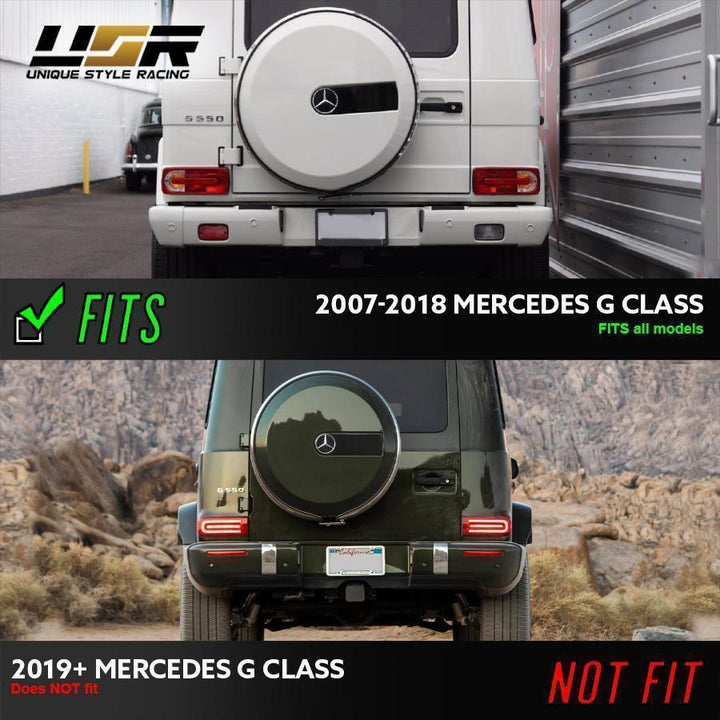 2007 - 2018 Mercedes W463 G Class 2019+ W464 OEM Style LED Red/Clear OR Smoke Tail Lights + Tail Light Protection Guard Grills