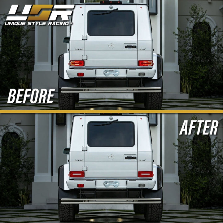 2007 - 2018 Mercedes W463 G Class w/ 2019 + W464 OEM Style LED Light Bar & LED Sequential Turn Signal Red/Clear or Smoke Lens Tail Light
#lens-color_red-clear-lens