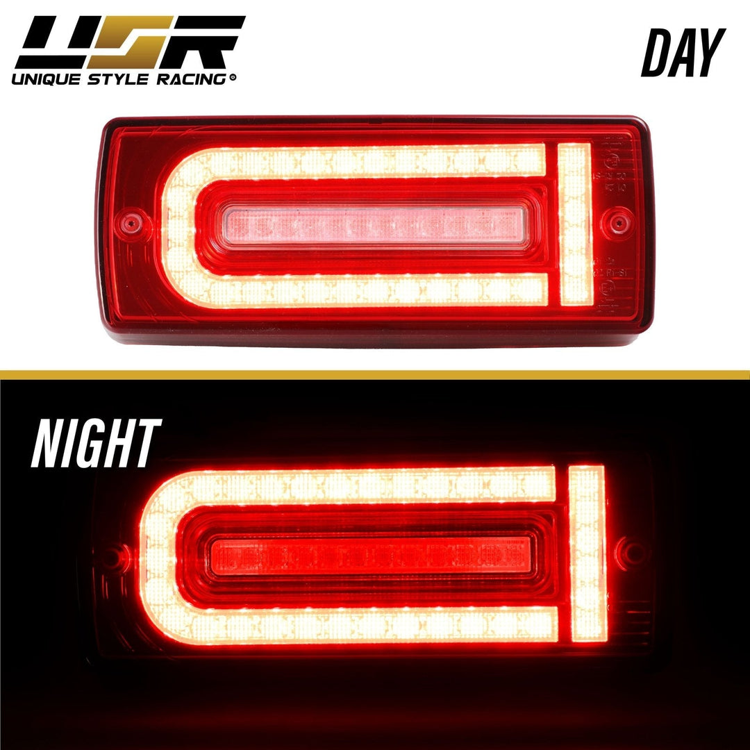 2007 - 2018 Mercedes W463 G Class w/ 2019 + W464 OEM Style LED Light Bar & LED Sequential Turn Signal Red/Clear or Smoke Lens Tail Light
#lens-color_red-clear-lens