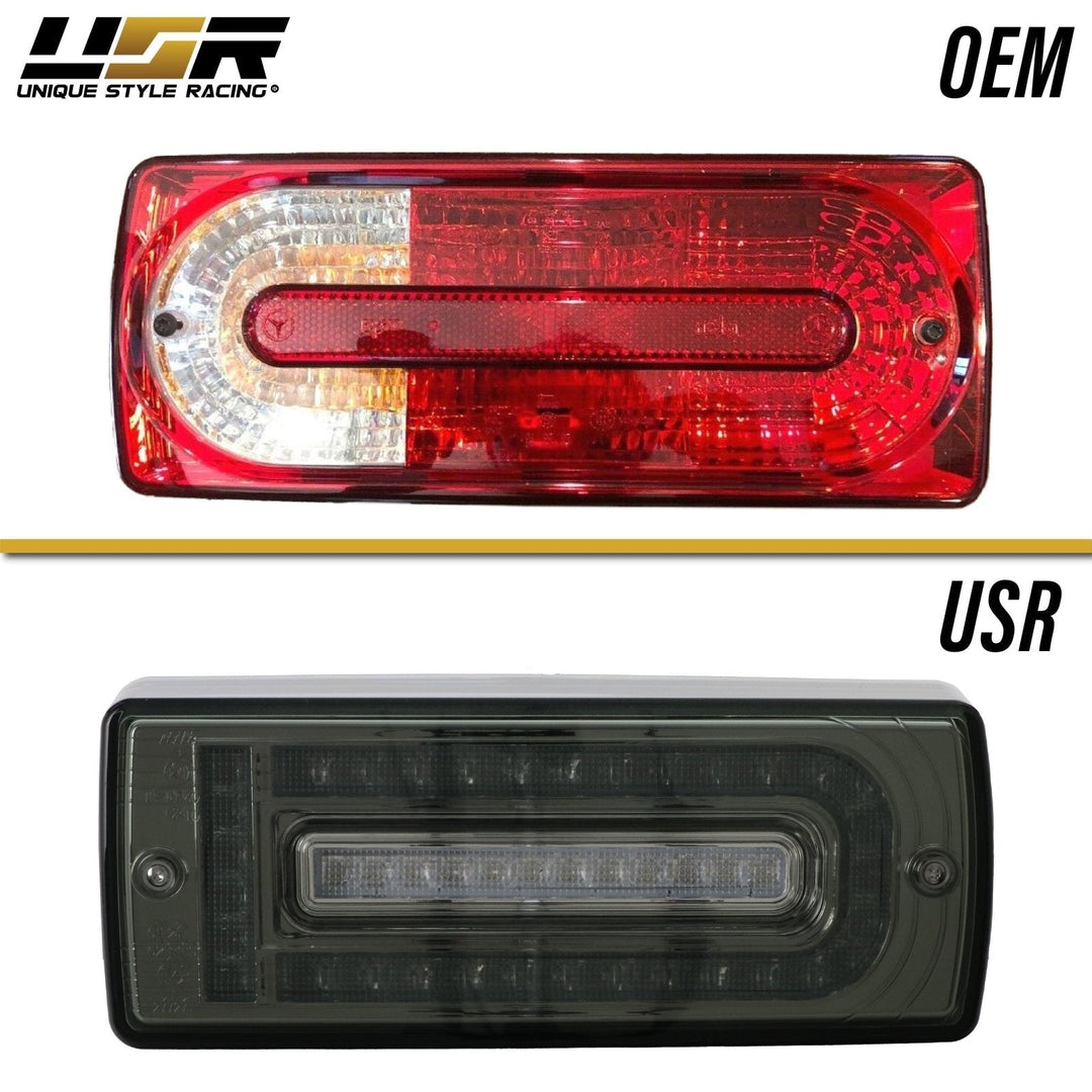 2007 - 2018 Mercedes W463 G Class w/ 2019 + W464 OEM Style LED Light Bar & LED Sequential Turn Signal Red/Clear or Smoke Lens Tail Light
#lens-color_smoke-lens