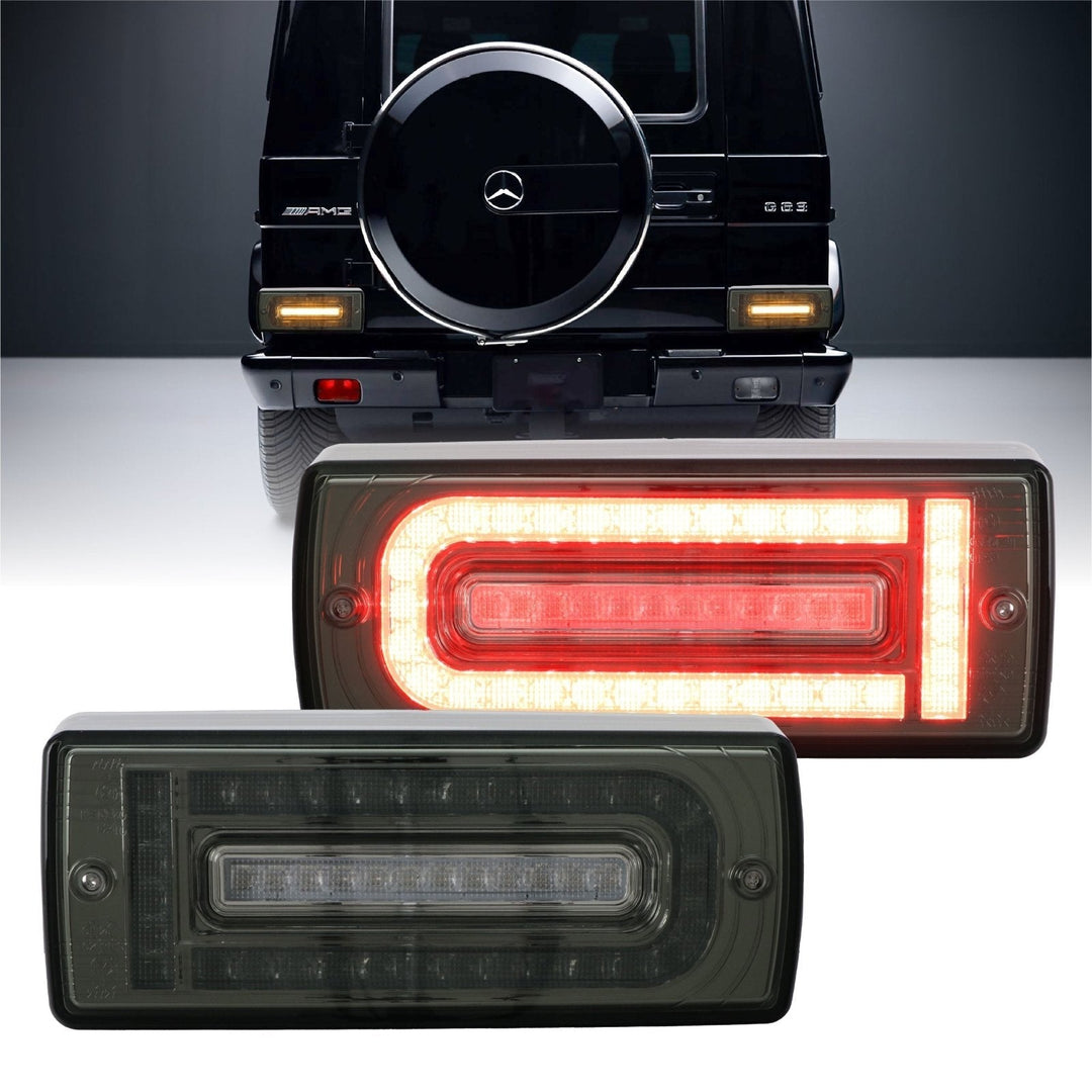 2007 - 2018 Mercedes W463 G Class w/ 2019 + W464 OEM Style LED Light Bar & LED Sequential Turn Signal Red/Clear or Smoke Lens Tail Light
#lens-color_smoke-lens