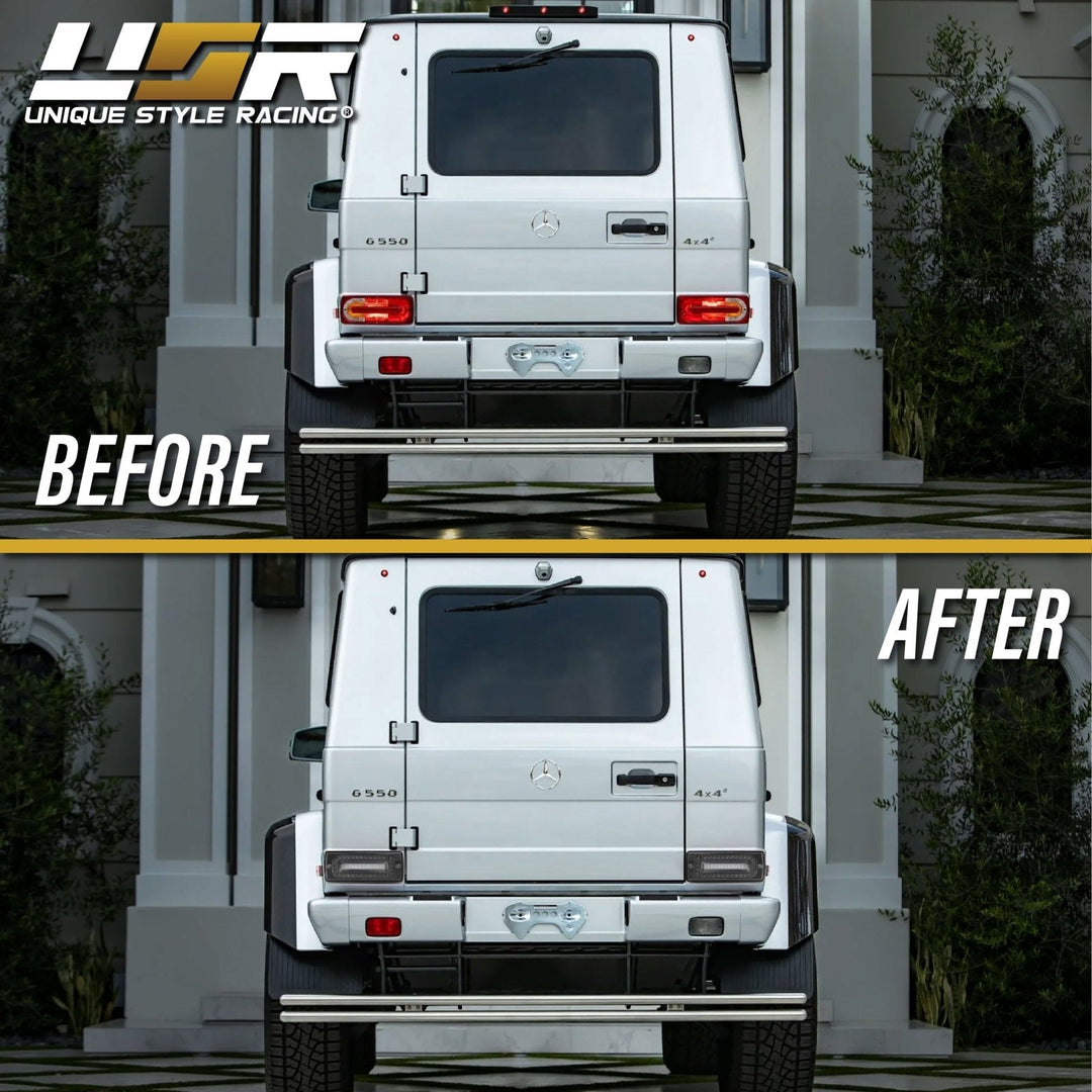 2007 - 2018 Mercedes W463 G Class w/ 2019 + W464 OEM Style LED Light Bar & LED Sequential Turn Signal Red/Clear or Smoke Lens Tail Light
#lens-color_smoke-lens