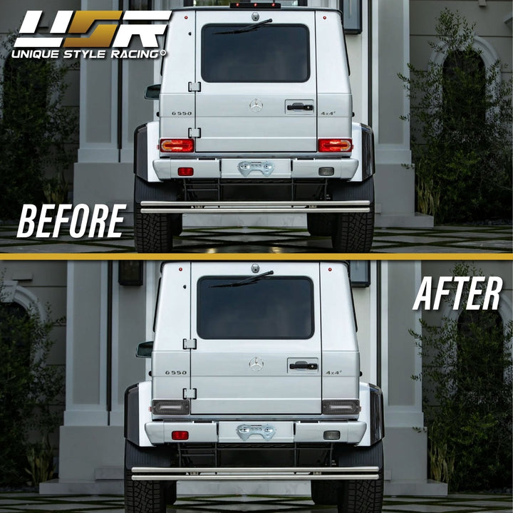 2007 - 2018 Mercedes W463 G Class w/ 2019 + W464 OEM Style LED Light Bar & LED Sequential Turn Signal Red/Clear or Smoke Lens Tail Light
#lens-color_smoke-lens