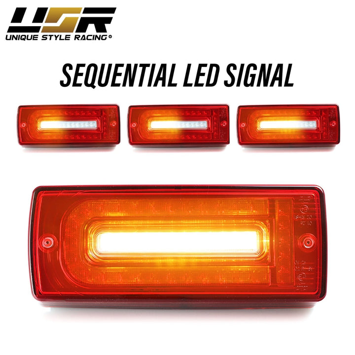 2007 - 2018 Mercedes W463 G Class w/ 2019 + W464 OEM Style LED Light Bar & LED Sequential Turn Signal Red/Clear or Smoke Lens Tail Light
#lens-color_red-clear-lens
