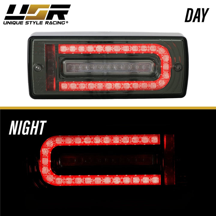 2007 - 2018 Mercedes W463 G Class w/ 2019 + W464 OEM Style LED Light Bar & LED Sequential Turn Signal Red/Clear or Smoke Lens Tail Light
#lens-color_smoke-lens