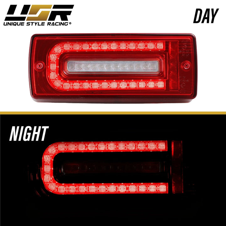 2007 - 2018 Mercedes W463 G Class w/ 2019 + W464 OEM Style LED Light Bar & LED Sequential Turn Signal Red/Clear or Smoke Lens Tail Light
#lens-color_red-clear-lens