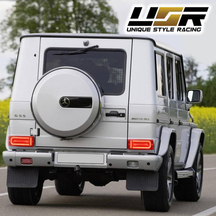 2007 - 2018 Mercedes W463 G Class 2019+ W464 OEM Style LED Red/Clear OR Smoke Tail Lights + Tail Light Protection Guard Grills
