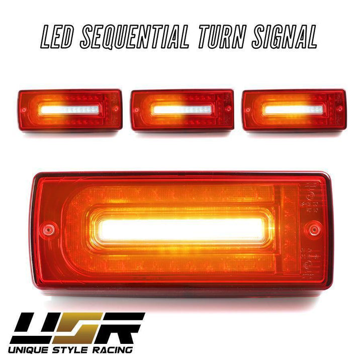 2007 - 2018 Mercedes W463 G Class 2019+ W464 OEM Style LED Red/Clear OR Smoke Tail Lights + Tail Light Protection Guard Grills