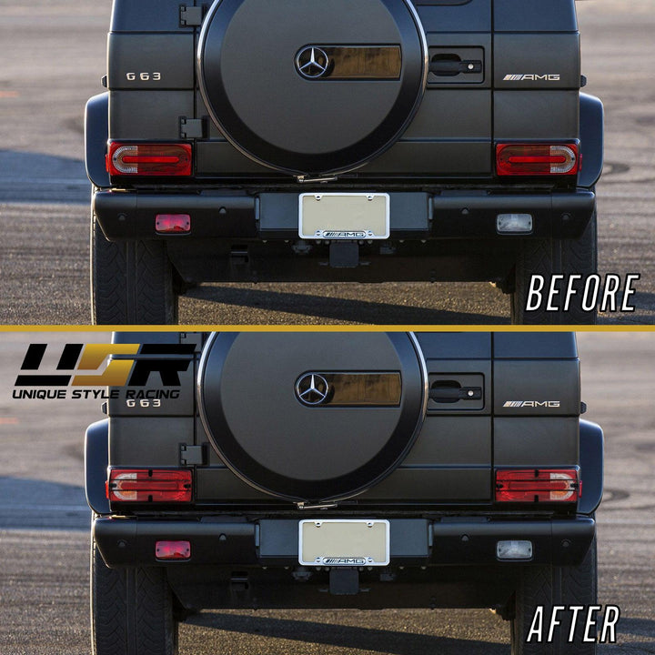 2007 - 2018 Mercedes W463 G Class 2019+ W464 OEM Style LED Red/Clear OR Smoke Tail Lights + Tail Light Protection Guard Grills