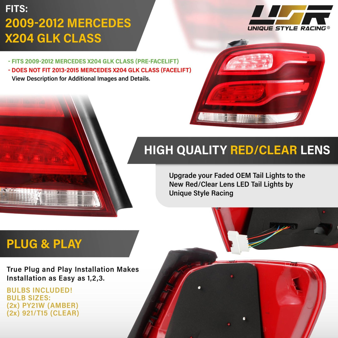 2009 - 2012 Mercedes X204 GLK Class Facelift Style Red / Clear Lens LED Tail Lights