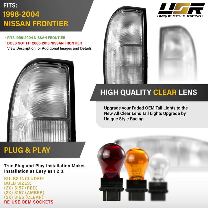 1998 - 2004 Nissan Frontier D22 Pick Up Truck All Clear Lens Tail Lights
#light-source_incandescent