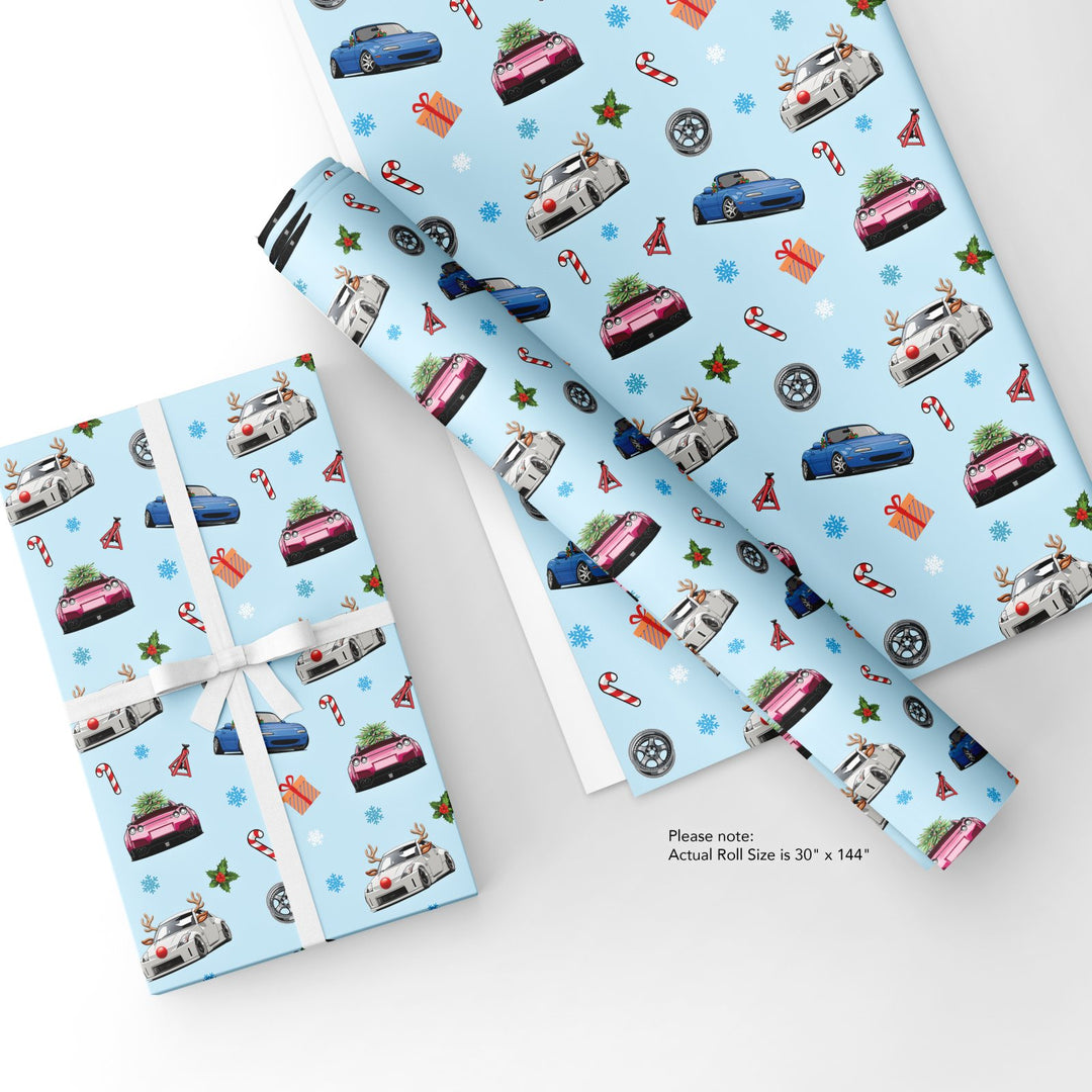 Blue JDM Themed Christmas Gift Wrapping Paper - Made by Unique Style Racing