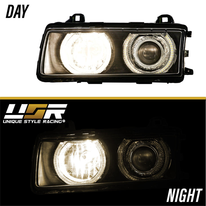 1992-1999 BMW E36 3 Series DEPO P36 Projector Angel Eye GLASS Lens Headlight Optional UHP LED Halo Rings