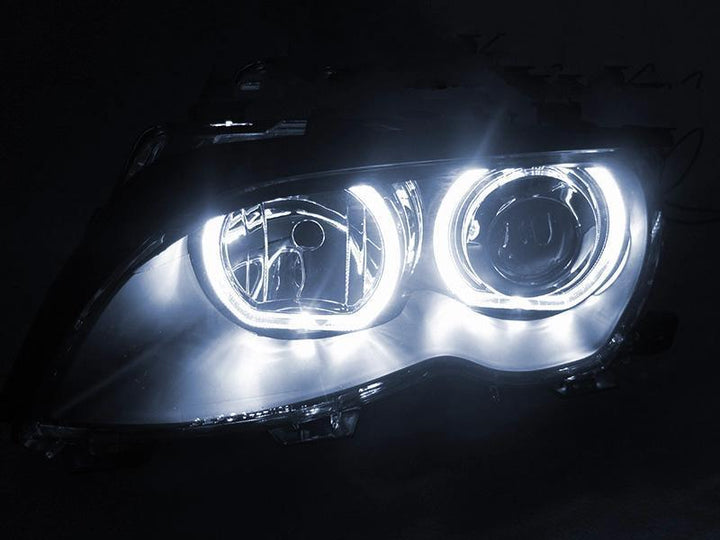2002-2005 BMW 3 Series E46 4D/5D V3 F30 Style Square Bottom Angel Eye Halo U Rings White LED Halo Projector Headlight - Made by DEPO