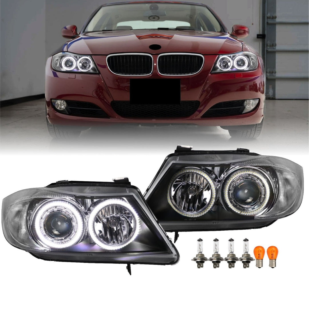 2009-2011 BMW 3 Series E90 / E91 DEPO Projector UHP LED Angel Halo Headlight With Clear Corner