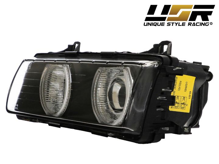 1992-1999 BMW E36 3 Series DEPO P36 Projector Angel Eye GLASS Lens Headlight Optional UHP LED Halo Rings