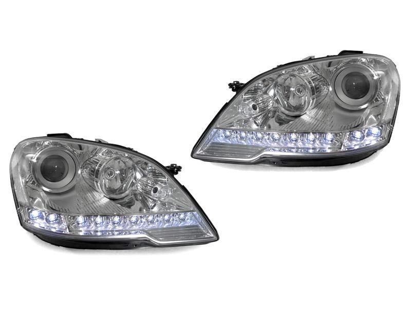 2009-2011 Mercedes Benz M Class W164 White LED Strip Chrome or Black Housing Projector Headlight For Stock Halogen Model - Made by DEPO