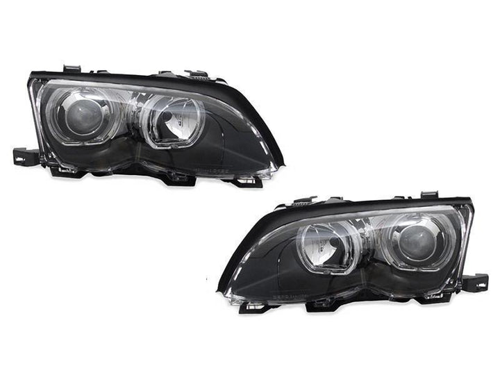 2002-2005 BMW 3 Series E46 4D/5D V3 F30 Style Square Bottom Angel Eye Halo U Rings White LED Halo Projector Headlight - Made by DEPO