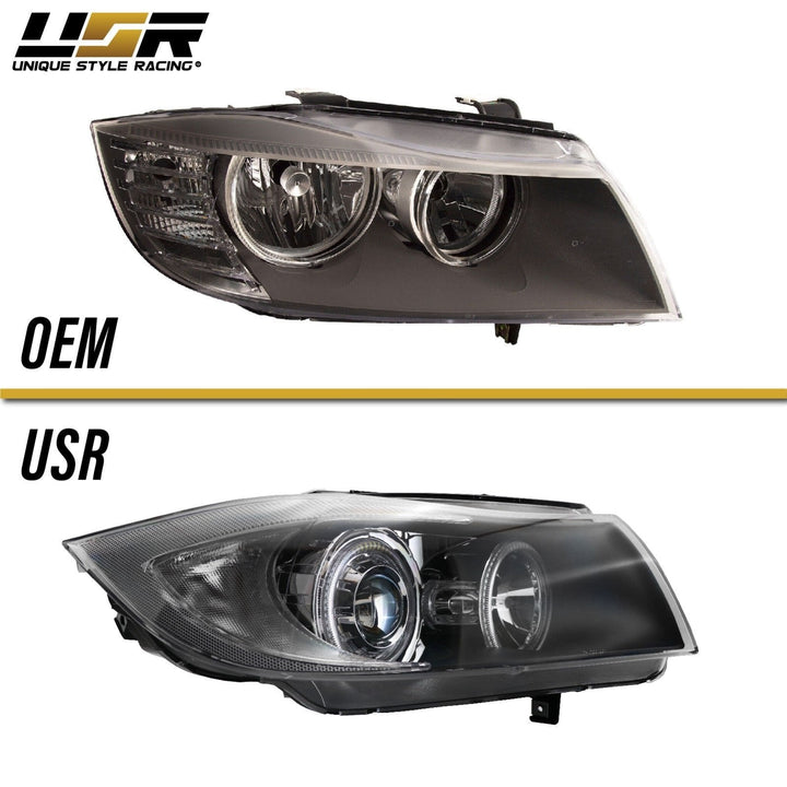 2009-2011 BMW 3 Series E90 / E91 DEPO Projector UHP LED Angel Halo Headlight With Clear Corner