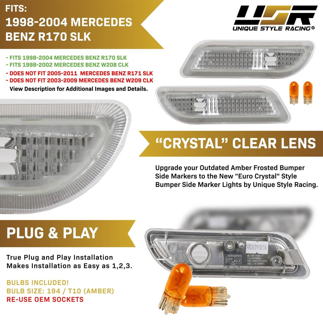 1998 - 2004 Mercedes SLK Class R170 Clear or Smoke Front Bumper Side Marker Light