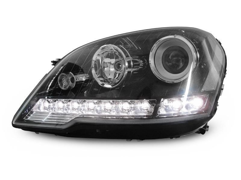 2006-2008 Mercedes Benz M Class W164 White LED Strip Chrome or Black Housing Projector Headlight For Stock Halogen Model - Made by DEPO