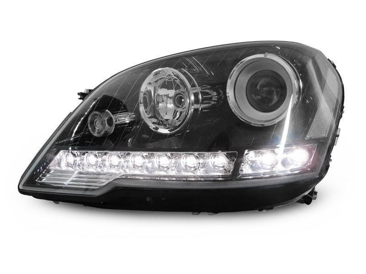 2006-2008 Mercedes Benz M Class W164 White LED Strip Chrome or Black Housing Projector Headlight For Stock Halogen Model - Made by DEPO