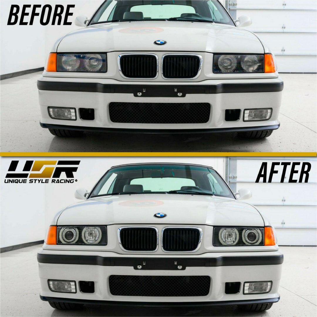 1992-1999 BMW E36 3 Series DEPO P36 Projector Angel Eye GLASS Lens Headlight Optional UHP LED Halo Rings