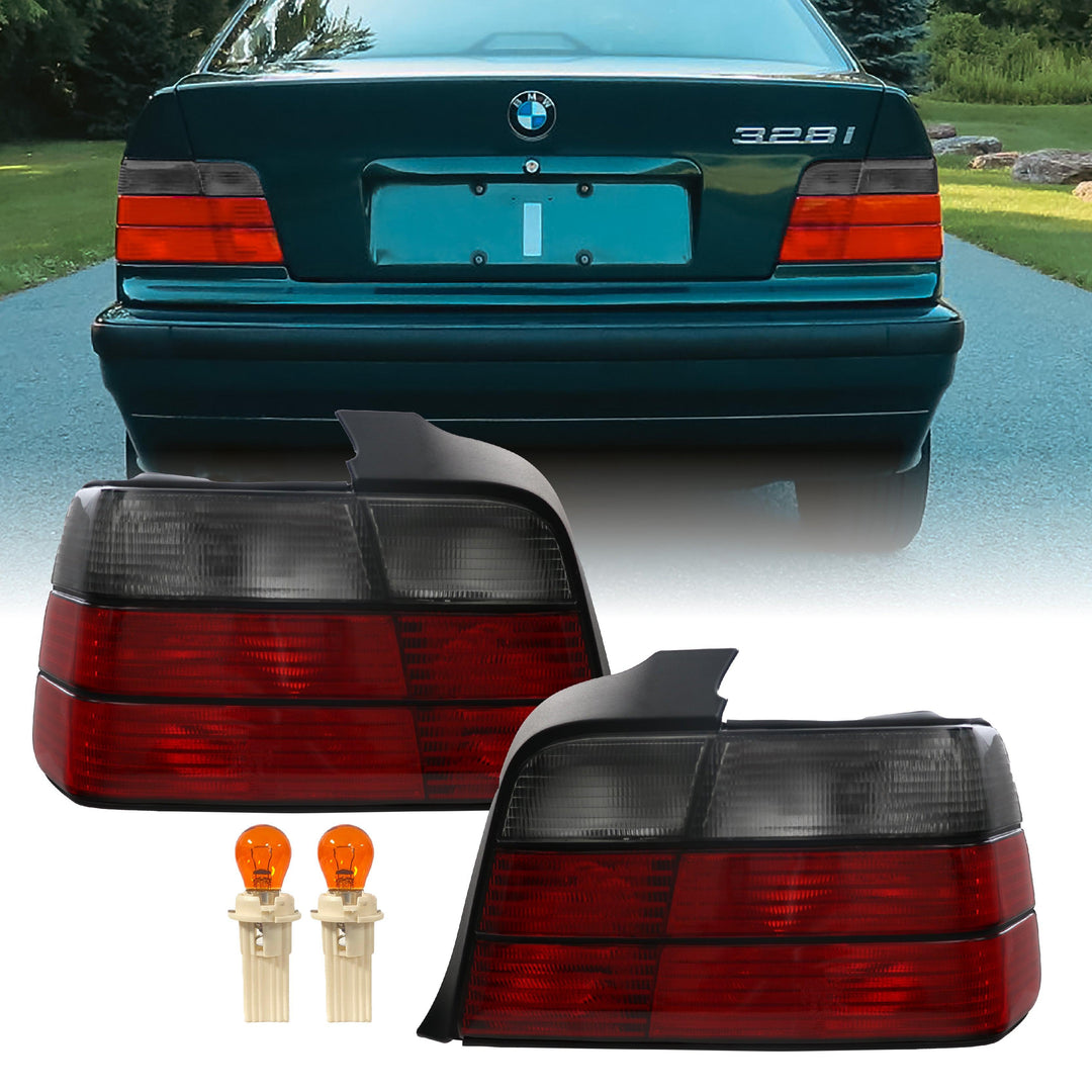1992-1998 BMW E36 3 Series 4D Sedan Euro OEM Style Red/Clear or Red/Smoke or Full Smoke Rear Tail Light Made by DEPO