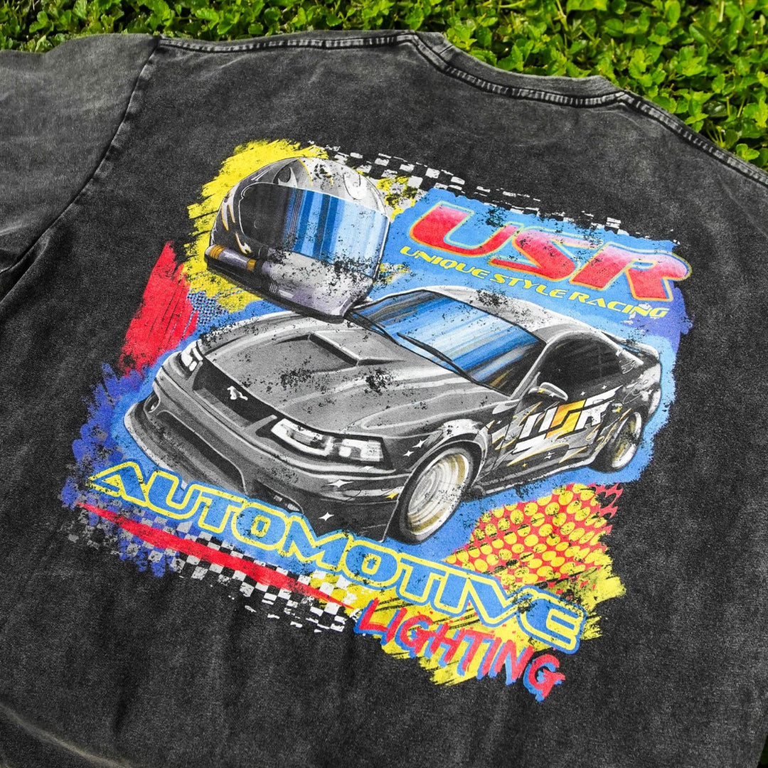 Vintage NASCAR Style USR Mustang Heavy - Weight T-Shirt
