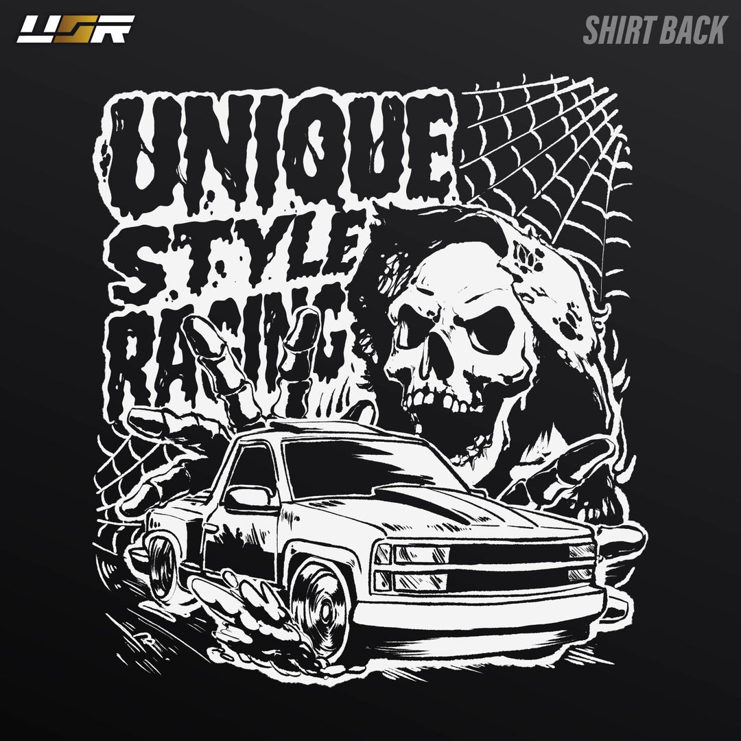 Halloween Merch Merchandise Skeleton Grim Reaper OBS Chevrolet CK Pickup Stepside step side Gradient Long sleeve Vintage Retro Loose Fit Baggy Street Wear Streetwear Skater Skate Grunge 90s 1990s 1990 cars automotive fuel car truck pick up