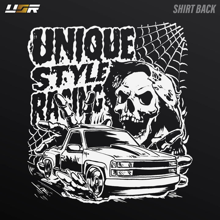 Halloween Merch Merchandise Skeleton Grim Reaper OBS Chevrolet CK Pickup Stepside step side Gradient Long sleeve Vintage Retro Loose Fit Baggy Street Wear Streetwear Skater Skate Grunge 90s 1990s 1990 cars automotive fuel car truck pick up