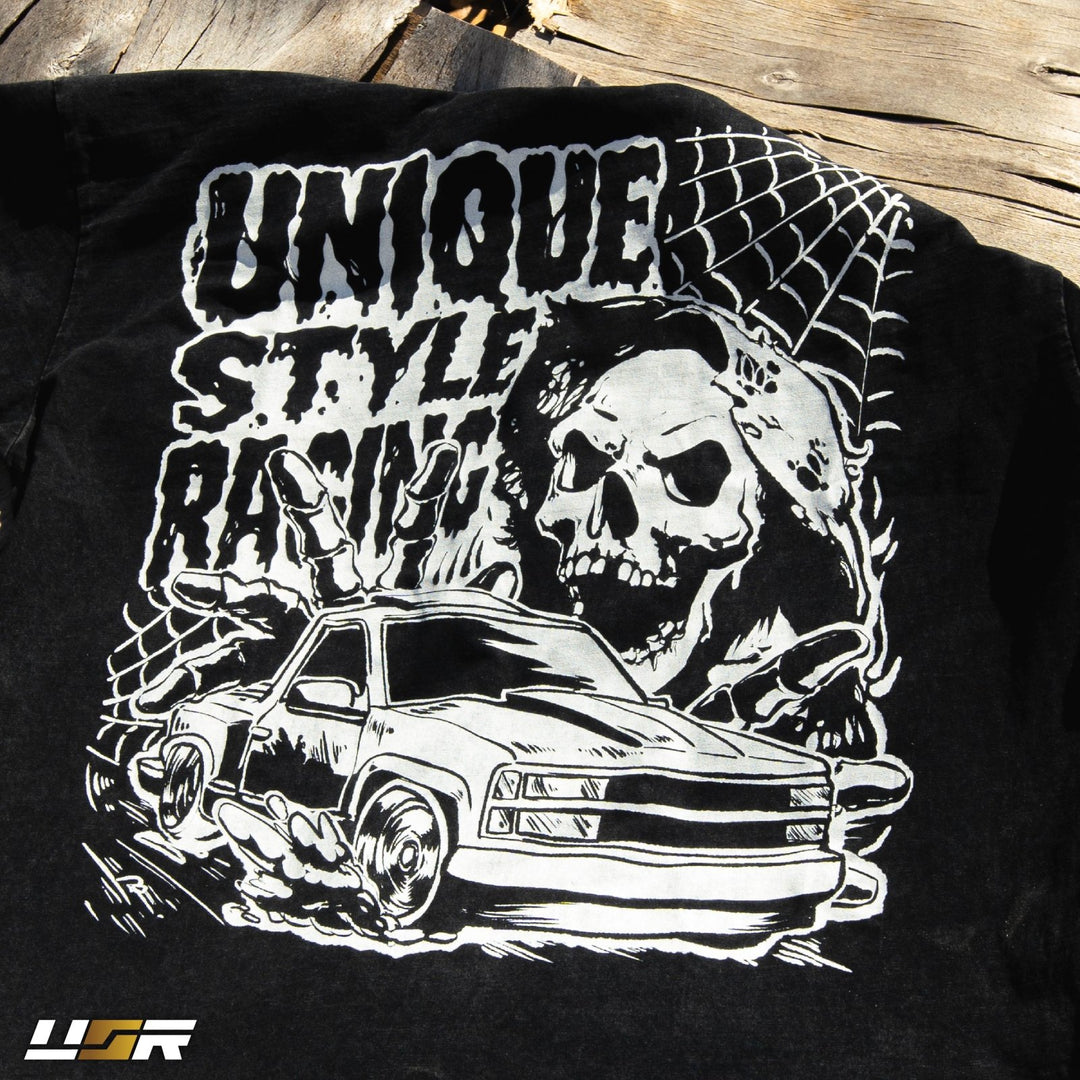 Halloween Merch Merchandise Skeleton Grim Reaper OBS Chevrolet CK Pickup Stepside step side Gradient Long sleeve Vintage Retro Loose Fit Baggy Street Wear Streetwear Skater Skate Grunge 90s 1990s 1990 cars automotive fuel car truck pick up