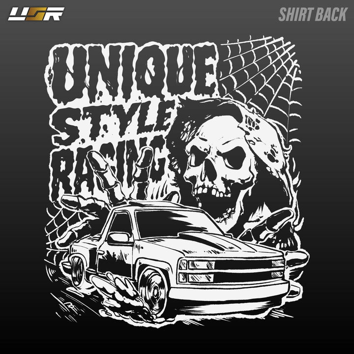 Halloween Merch Merchandise Skeleton Grim Reaper OBS Chevrolet CK Pickup Stepside step side Gradient Long sleeve Vintage Retro Loose Fit Baggy Street Wear Streetwear Skater Skate Grunge 90s 1990s 1990 cars automotive fuel car truck pick up

#color_black