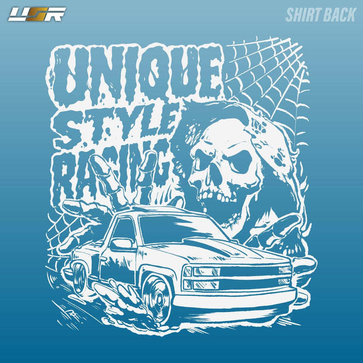 Halloween Merch Merchandise Skeleton Grim Reaper OBS Chevrolet CK Pickup Stepside step side Gradient Long sleeve Vintage Retro Loose Fit Baggy Street Wear Streetwear Skater Skate Grunge 90s 1990s 1990 cars automotive fuel car truck pick up

#color_jeans-blue