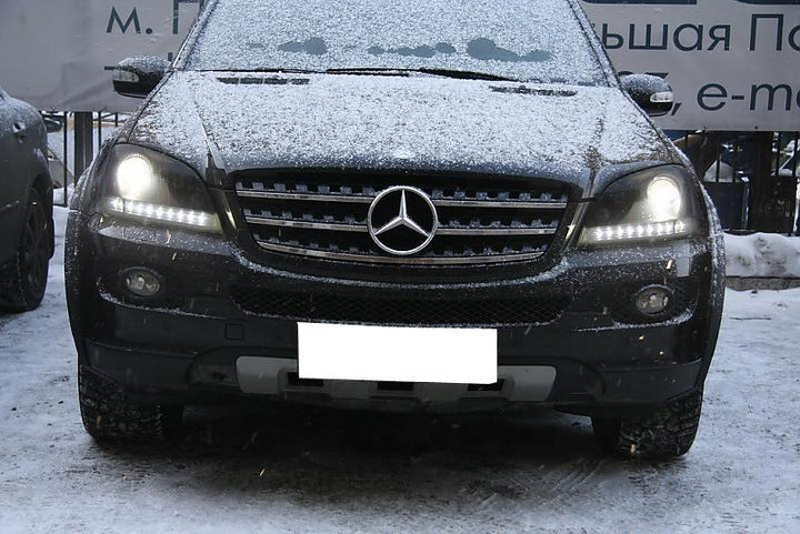 2009-2011 Mercedes Benz M Class W164 White LED Strip Chrome or Black Housing Projector Headlight For Stock Halogen Model - Made by DEPO