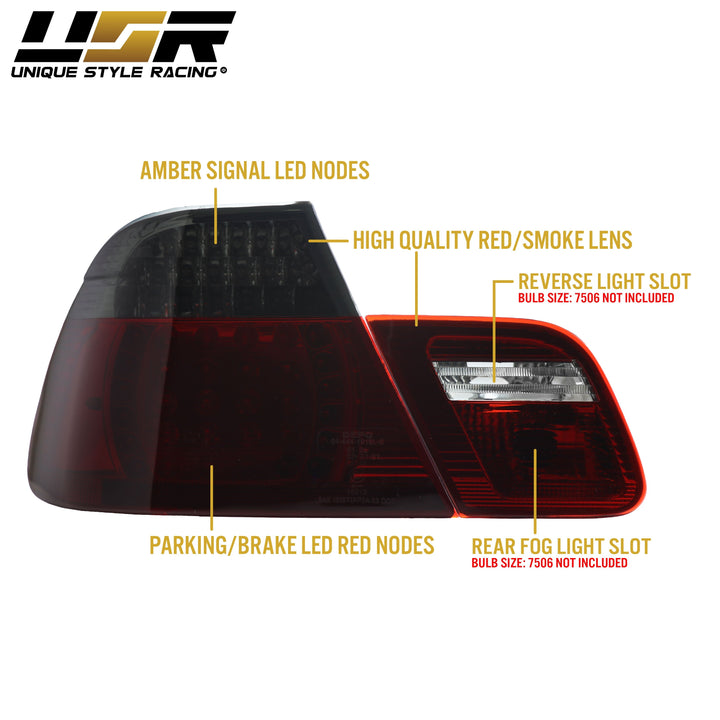 2004-2006 BMW E46 3 Series 2D Coupe Red/Clear OR Red/Smoke LED Tail Light - Made by DEPO