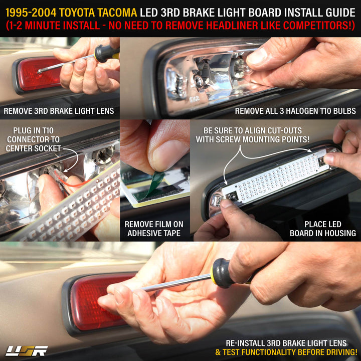 1995 1996 1997 1998 1999 2000 2001 2002 2003 2004 Toyota Tacoma Clear, Smoke or Red Lens 3rd Brake Light with Gasket

#lens-color_led-board-only