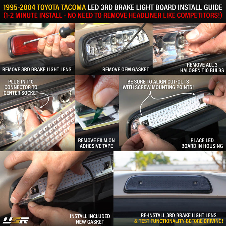 1995 1996 1997 1998 1999 2000 2001 2002 2003 2004 Toyota Tacoma Clear, Smoke or Red Lens 3rd Brake Light with Gasket

#lens-color_smoke-lens-led