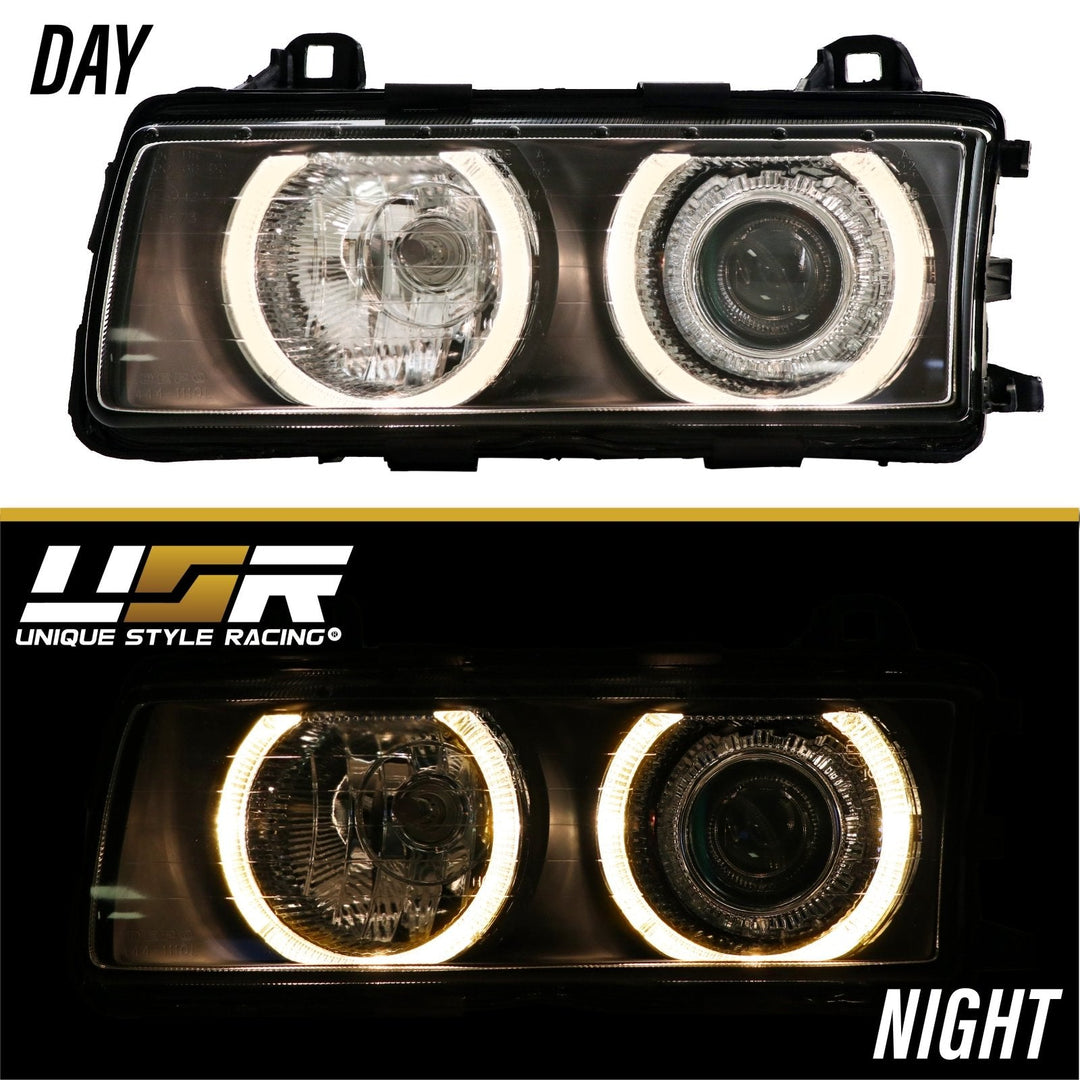 1992-1999 BMW E36 3 Series P36 Projector Angel Eye GLASS Lens Headlight Optional UHP LED Halo Rings