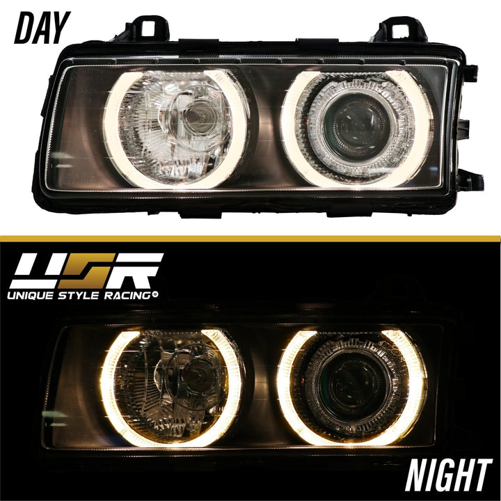 1992-1999 BMW E36 3 Series P36 Projector Angel Eye GLASS Lens Headlight Optional UHP LED Halo Rings
